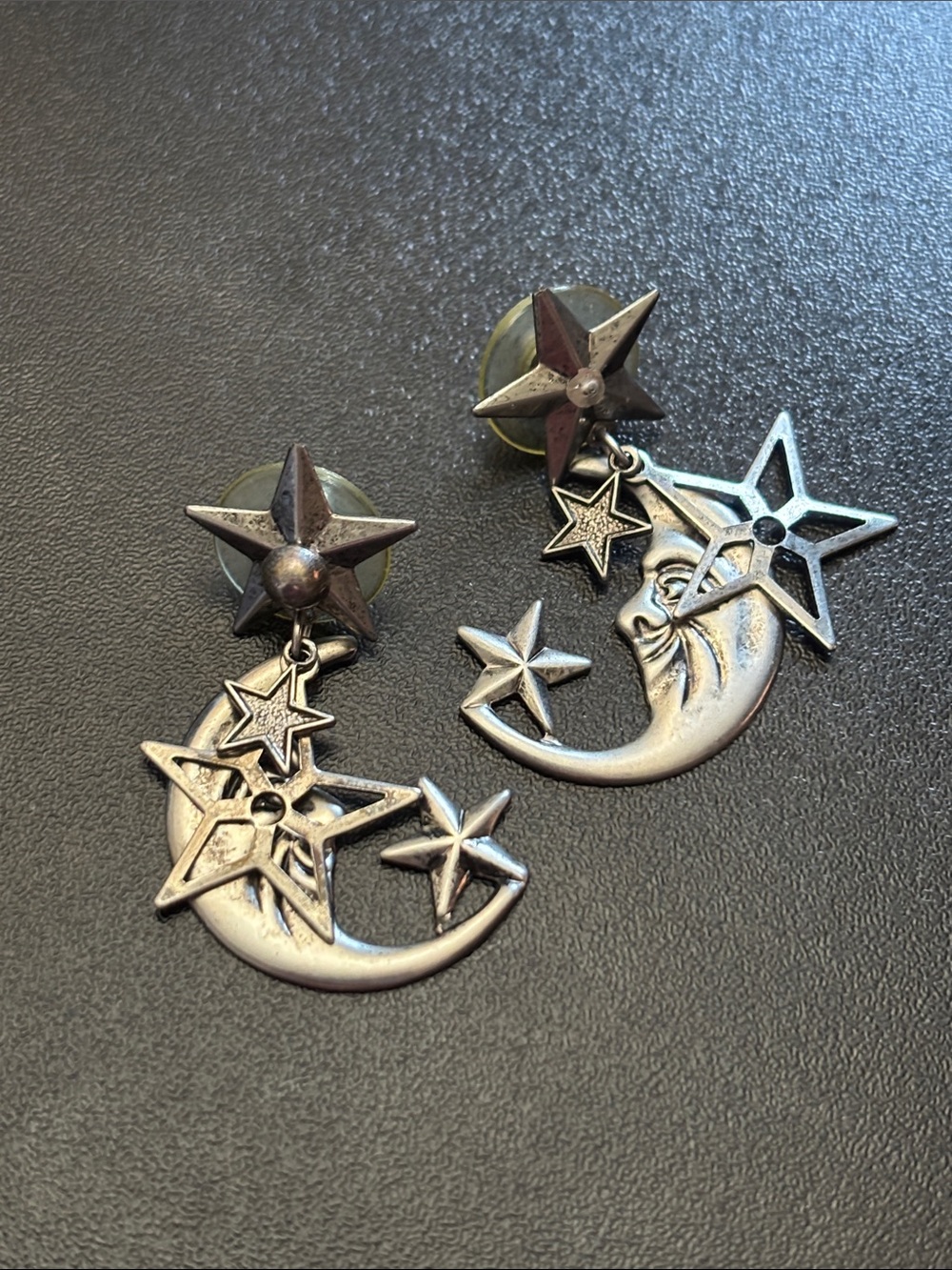 Silver Moon & Star Dangle Earrings